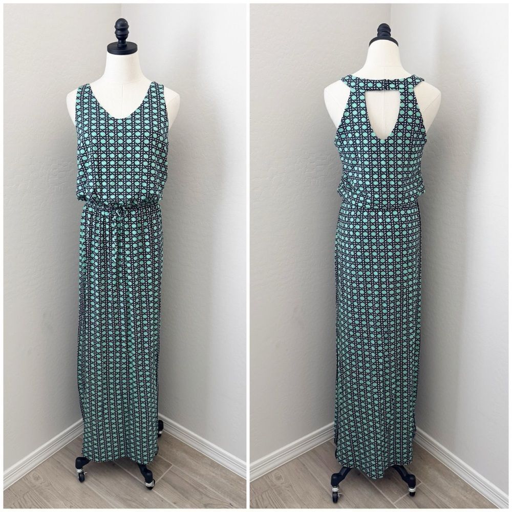 NWT Banana Republic Teal and Black Patterned Maxi Dress